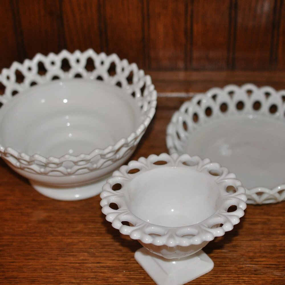 Lot of 3 Milk glass dishes